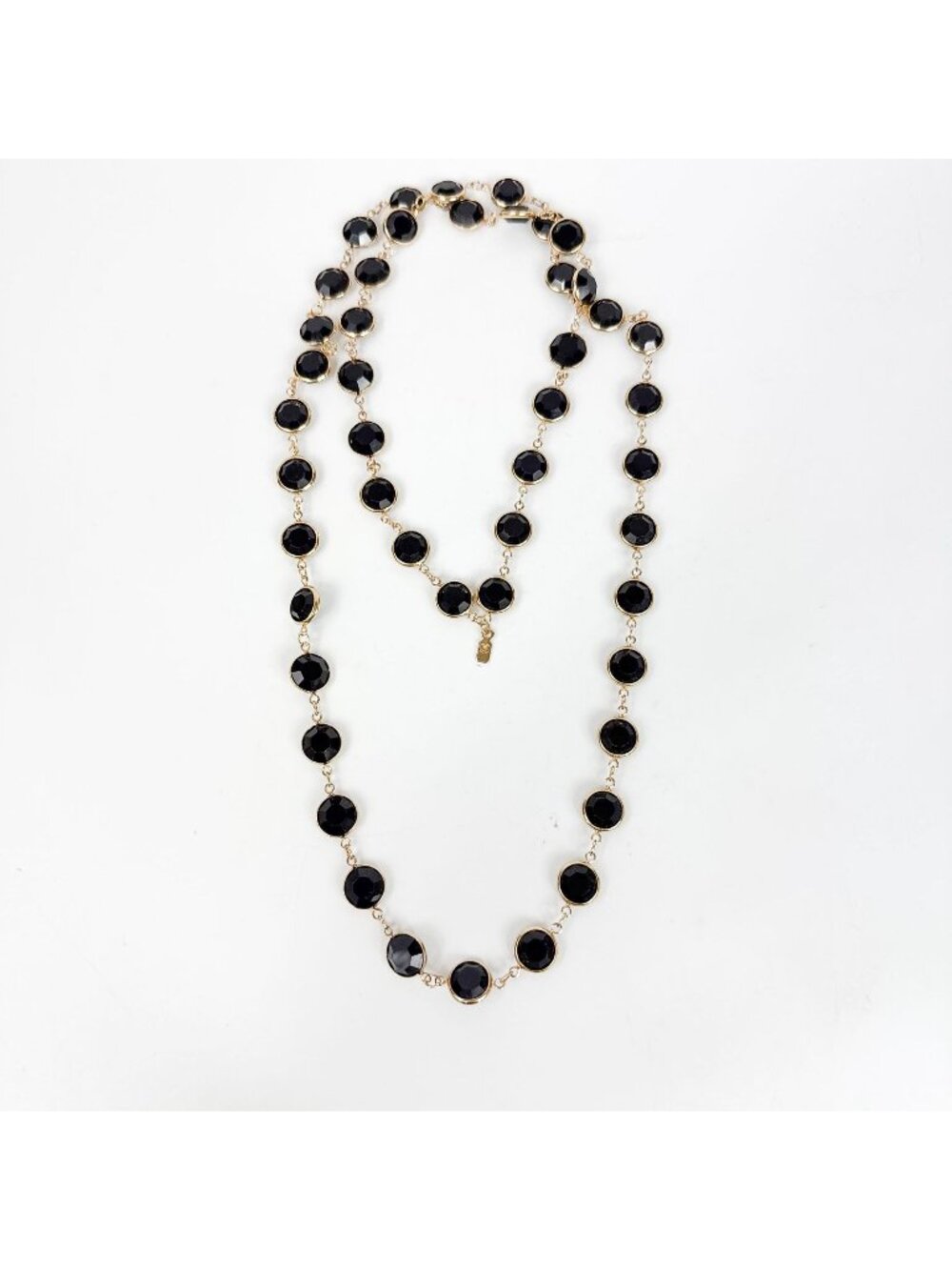 Swarovski Gold Tone Open Black Bezel Large Crystals Necklace 36